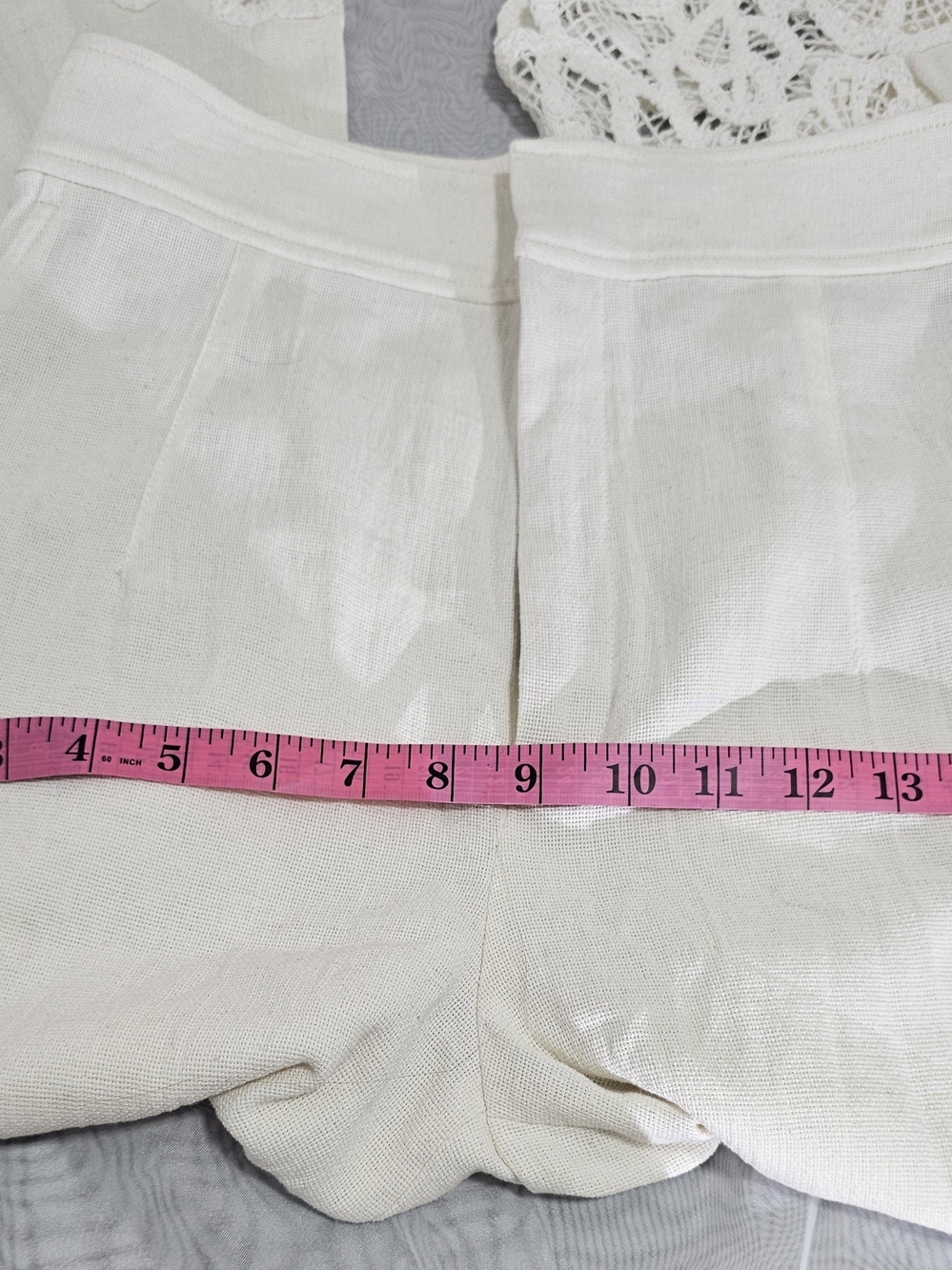 ZARA Women Beige Solid Wide-Leg Pants High Rise Lace Hem Pockets Zip Button M - Picture 12 of 12
